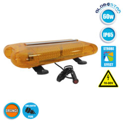 LOC LED Of Cyprus - Φάρος Οδικής Βοήθειας Σήμανσης STROBO Οροφής Αυτοκινήτου - Φορτηγού 58.5CM Πορτοκαλί LED 60W 10-30 Volt με Controller Εναλλαγής Εφέ Προγραμμάτων GloboStar 34321