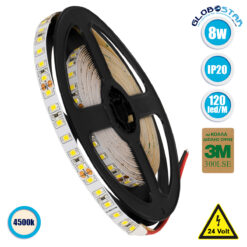 LOC LED Of Cyprus - GLOBOSTAR® LUXA 70231 Ταινία LED 8W/m 960lm/m 120° DC 24V IP20 120 x SMD2835 Chip/m Φυσικό Λευκό 4500K Dimmable - Sanan SMD Chip - Μ500 x Π0.8 x Υ0.2cm - Ρολό 5 Μέτρων - 5 Χρόνια Εγγύηση