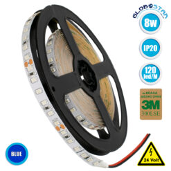 LOC LED Of Cyprus - GLOBOSTAR® LUXA 70236 Ταινία LED 8W/m 640lm/m 120° DC 24V IP20 120 x SMD2835 Chip/m Μπλε Dimmable - Sanan SMD Chip - Μ500 x Π0.8 x Υ0.2cm - Ρολό 5 Μέτρων - 5 Χρόνια Εγγύηση