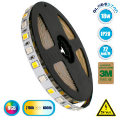 LOC LED Of Cyprus - GLOBOSTAR® PRISMA 70266 Ταινία LED 18W/m 1800lm/m 120° DC 24V IP20 72 x SMD5050 Chip/m Πολύχρωμο RGBW+WW Dimmable - Sanan SMD Chip - Μ500 x Π1 x Υ0.2cm - Ρολό 5 Μέτρων - 5 Χρόνια Εγγύηση