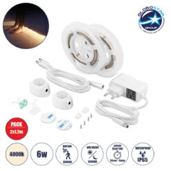 LOC LED Of Cyprus - GLOBOSTAR® NIGHTSTEP 70401 Σετ Ταινίας με με Αισθητήρα Κίνησης-Ημέρας-Νύχτας & Τροφοδοτικό LED 6W 600lm 120° AC 220-240V Αδιάβροχο IP65 72 x SMD2835 Φυσικό Λευκό 4500K - Sanan SMD Chip - Μ240 x Π0.8 x Υ0.2cm - Δύο Ρολά 1.2 Μέτρων - 2 Χρόνια Εγγύηση