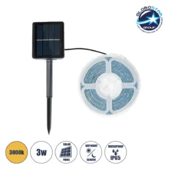 LOC LED Of Cyprus - GLOBOSTAR® SOLARSTRIP 70420 Σετ Ταινίας με Αισθητήρα Ημέρας-Νύχτας LED 3W 120lm 120° DC 5V με Φωτοβολταϊκό Panel 5V 0.3W Αδιάβροχο IP65 90 x SMD2835 Chip Θερμό Λευκό 2700K Dimmable - Sanan SMD Chip - Μ300 x Π0.8 x Υ0.3cm - Ρολό 3 Μέτρων - 2 Χρόνια Εγγύηση