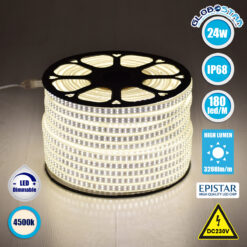 LOC LED Of Cyprus - GLOBOSTAR® EPIWIDE 70511 Ταινία LED 24W/m 2280lm/m 120° DC 220-240V Αδιάβροχη IP65 180 x SMD2835 Chip/m Φυσικό Λευκό 4500K Dimmable - Epistar SMD Chip - M100 x Π1.6 x Υ0.7cm - 3 Χρόνια Εγγύηση