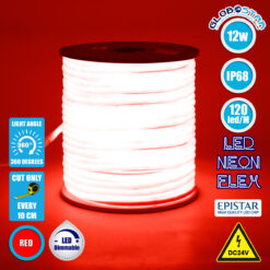 LOC LED Of Cyprus - GLOBOSTAR® NEOTUBE 70583 Ταινία Neon Flex LED 12W/m 600lm/m 360° DC 24V Αδιάβροχο IP65 120 x SMD2835 Chip/m Κόκκινο Dimmable - Sanan SMD Chip - Μ100 x Π1.3 x Υ1.3cm - 3 Χρόνια Εγγύηση