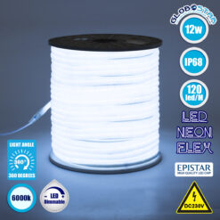LOC LED Of Cyprus - GLOBOSTAR® NEOTUBE 70590 Ταινία Neon Flex LED 12W/m 1080lm/m 360° DC 220-240V Αδιάβροχο IP65 120 x SMD2835 Chip/m Ψυχρό Λευκό 6000K Dimmable - Sanan SMD Chip - Μ100 x Π1.3 x Υ1.3cm - 3 Χρόνια Εγγύηση