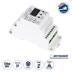 LOC LED Of Cyprus - GLOBOSTAR® SKYDANCE-S1-DR 70670 AC Trailing Edge DMX Dimmer Ράγας με 2 x 1.5A 360W Κανάλια AC 220-240V 3A 720W Max IP20 - DMX512 & RDM - Μ11.5 x Π5 x Υ6.5cm - 5 Χρόνια Εγγύηση