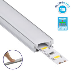 LOC LED Of Cyprus - GLOBOSTAR® ALP-LINEAR SURFABO 70805-1M Επιφανειακό Προφίλ Αλουμινίου με Λευκό Γαλακτερό Πατητό Κάλυμμα για Ταινίες LED IP20 - Ασημί & Λευκό - Μ100 x Π1.6 x Υ0.7cm