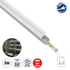 LOC LED Of Cyprus - GloboStar® GLASSBOARD-PROFILE 70812-3M Προφίλ Αλουμινίου - Βάση & Ψύκτρα Ταινίας LED με Λευκό Γαλακτερό Κάλυμμα - Χρήση για Μοριακό Φωτισμό Γυαλιού Πάχους 10mm - Πατητό Κάλυμμα - Ασημί - 3 Μέτρα - Πακέτο 5 Τεμαχίων - Μ300 x Π1.7 x Υ3cm