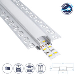 LOC LED Of Cyprus - GLOBOSTAR® ALP-PLASTERIN GYPSO 70819-1M Χωνευτό Προφίλ Αλουμινίου Ειδικό για Γυψοσανίδα με Λευκό Γαλακτερό Πατητό Κάλυμμα για Ταινίες LED IP20 - Ασημί & Λευκό - Μ100 x Π6.7 x Υ1.3cm