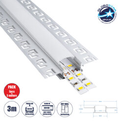 LOC LED Of Cyprus - GLOBOSTAR® ALP-PLASTERIN GYPSO 70819-3M Χωνευτό Προφίλ Αλουμινίου Ειδικό για Γυψοσανίδα με Λευκό Γαλακτερό Πατητό Κάλυμμα για Ταινίες LED IP20 - Ασημί & Λευκό - Μ300 x Π6.7 x Υ1.3cm - Πακέτο 5 Τεμαχίων