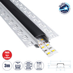 LOC LED Of Cyprus - GloboStar® PLASTERBOARD-PROFILE 70820-3M Προφίλ Αλουμινίου - Βάση & Ψύκτρα Ταινίας LED με Μαύρο Φιμέ Κάλυμμα - Χωνευτή Χρήση σε Γυψοσανίδα - Trimless - Πατητό Κάλυμμα - Ασημί - 3 Μέτρα - Πακέτο 5 Τεμαχίων - Μ300 x Π6.7 x Υ1.4cm