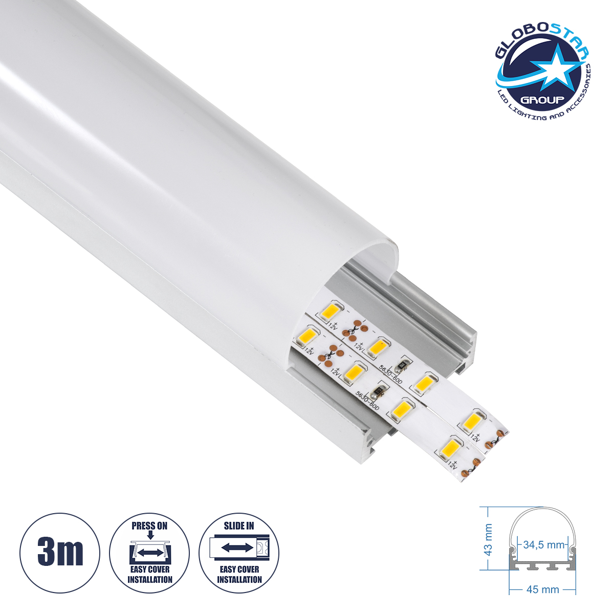 LOC LED Of Cyprus - GloboStar® SURFACEPENDANT-PROFILE 70870-3M Προφίλ Αλουμινίου - Βάση & Ψύκτρα Ταινίας LED με Λευκό Γαλακτερό Κάλυμμα - Επιφανειακή & Κρεμαστή Χρήση - Πατητό Κάλυμμα - Ασημί - 3 Μέτρα - Μ300 x Π4.5 x Υ4.2cm