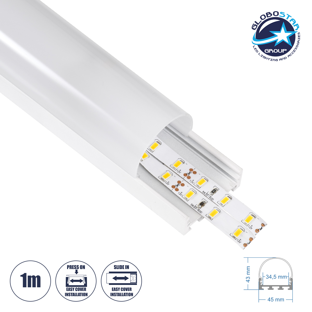 LOC LED Of Cyprus - GloboStar® SURFACEPENDANT-PROFILE 70871-1M Προφίλ Αλουμινίου - Βάση & Ψύκτρα Ταινίας LED με Λευκό Γαλακτερό Κάλυμμα - Επιφανειακή & Κρεμαστή Χρήση - Πατητό Κάλυμμα - Λευκό - 1 Μέτρα - Μ100 x Π4.5 x Υ4.2cm
