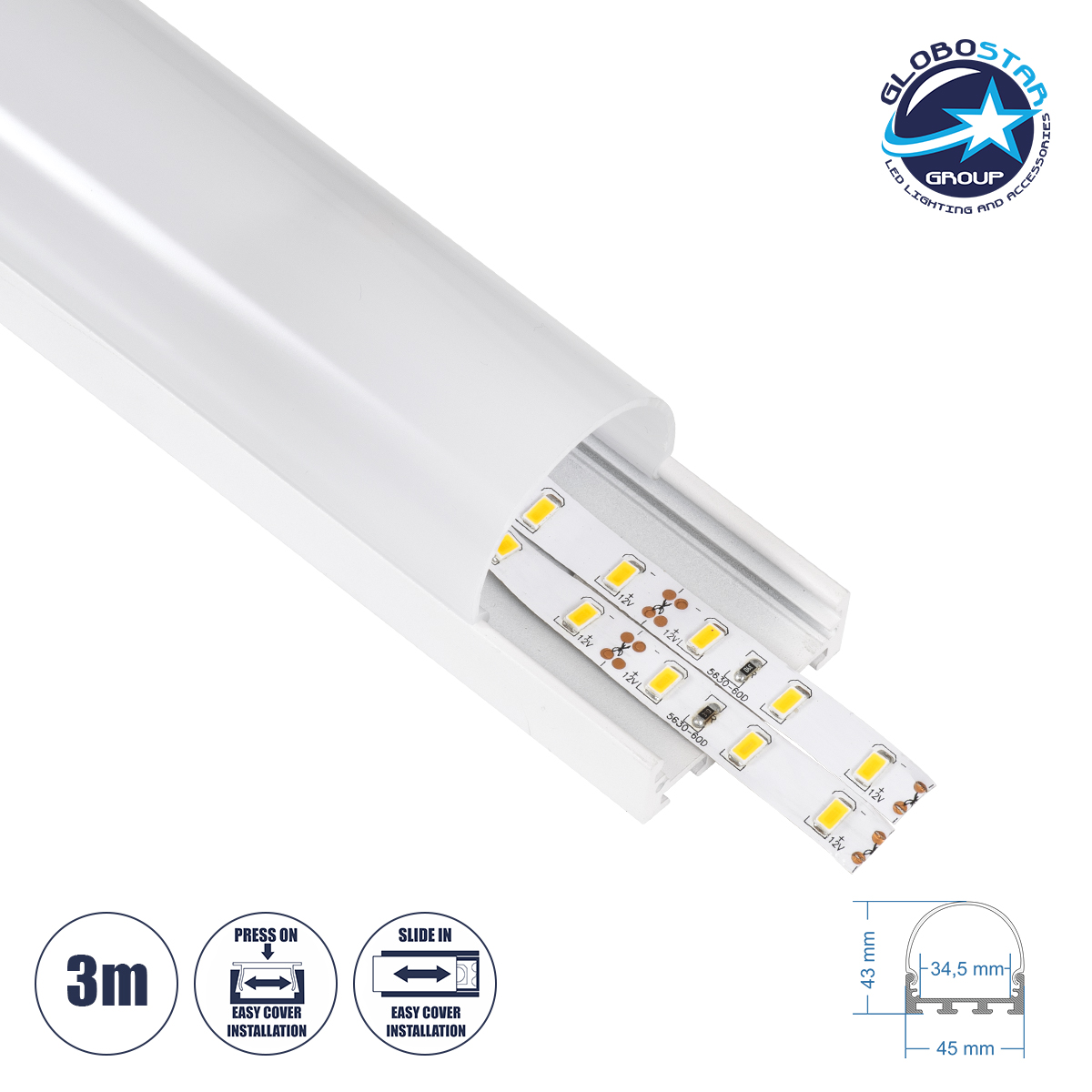 LOC LED Of Cyprus - GloboStar® SURFACEPENDANT-PROFILE 70871-3M Προφίλ Αλουμινίου - Βάση & Ψύκτρα Ταινίας LED με Λευκό Γαλακτερό Κάλυμμα - Επιφανειακή & Κρεμαστή Χρήση - Πατητό Κάλυμμα - Λευκό - 3 Μέτρα - Μ300 x Π4.5 x Υ4.2cm