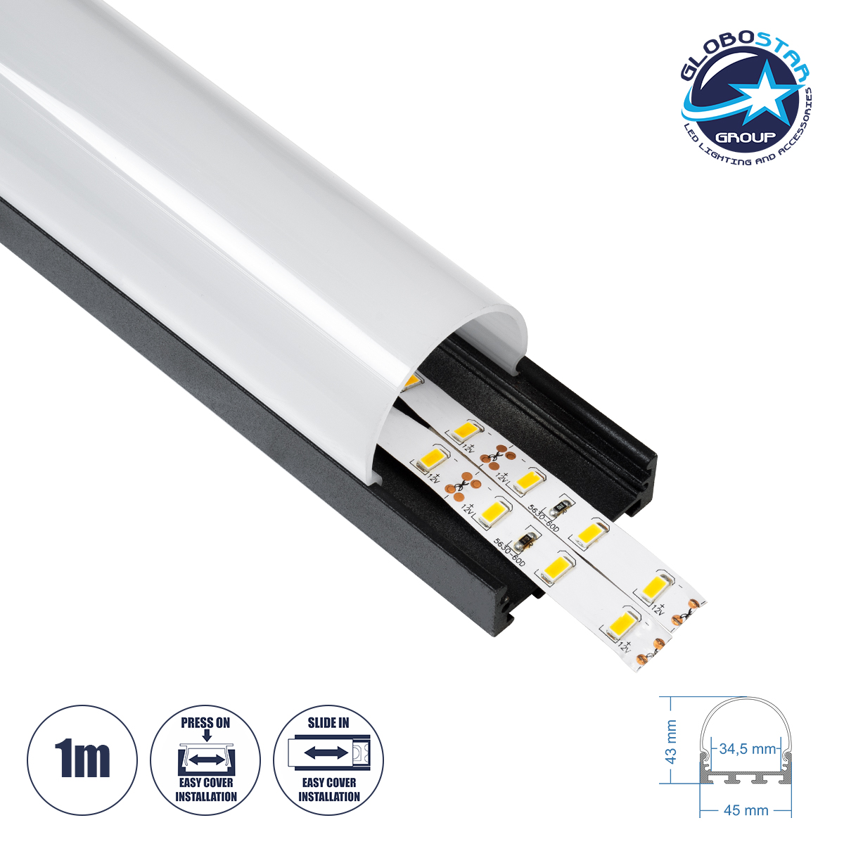 LOC LED Of Cyprus - GloboStar® SURFACEPENDANT-PROFILE 70872-1M Προφίλ Αλουμινίου - Βάση & Ψύκτρα Ταινίας LED με Λευκό Γαλακτερό Κάλυμμα - Επιφανειακή & Κρεμαστή Χρήση - Πατητό Κάλυμμα - Μαύρο - 1 Μέτρα - Μ100 x Π4.5 x Υ4.2cm
