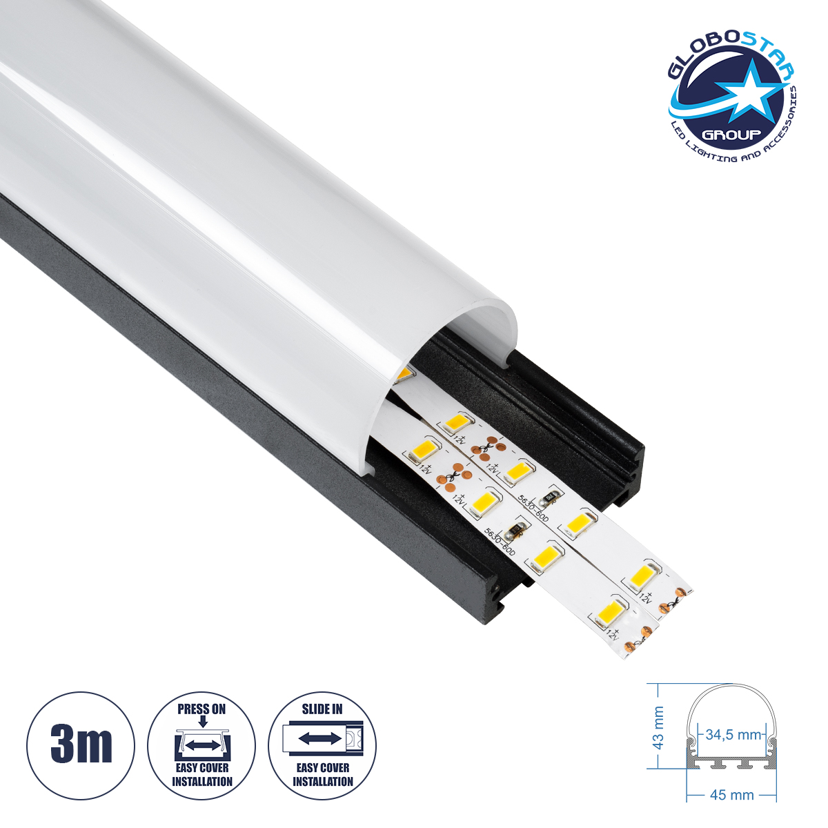 LOC LED Of Cyprus - GloboStar® SURFACEPENDANT-PROFILE 70872-3M Προφίλ Αλουμινίου - Βάση & Ψύκτρα Ταινίας LED με Λευκό Γαλακτερό Κάλυμμα - Επιφανειακή & Κρεμαστή Χρήση - Πατητό Κάλυμμα - Μαύρο - 3 Μέτρα - Μ300 x Π4.5 x Υ4.2cm