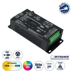 LOC LED Of Cyprus - GloboStar® 71448 D5 SKYDANCE DC DMX & RDM Dimmer High Speed Controller / Decoder 5 Καναλιών DC 12-24V 5 x 6A 144W - Max 30A 864W - IP20 Μ17 x Π8 x Υ4cm - 5 Years Warranty