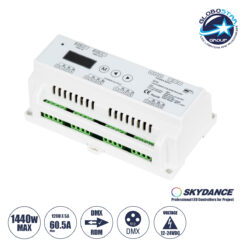 LOC LED Of Cyprus - GloboStar® 71449 D12 SKYDANCE DC DMX & RDM Dimmer Din Rail Ράγας High Speed Controller / Decoder / Master 12 Καναλιών DC 12-24V 12 x 5A 120W - Max 60.5A 1440W - IP20 Μ15.5 x Π9 x Υ6cm - 5 Years Warranty