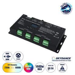 LOC LED Of Cyprus - GloboStar® 71451 D12A SKYDANCE DC DMX & RDM Dimmer High Speed Controller / Decoder / Master 12 Καναλιών DC 12-24V 12 x 5A 120W - Max 60.5A 1440W - IP20 Μ25 x Π11.5 x Υ4cm - 5 Years Warranty