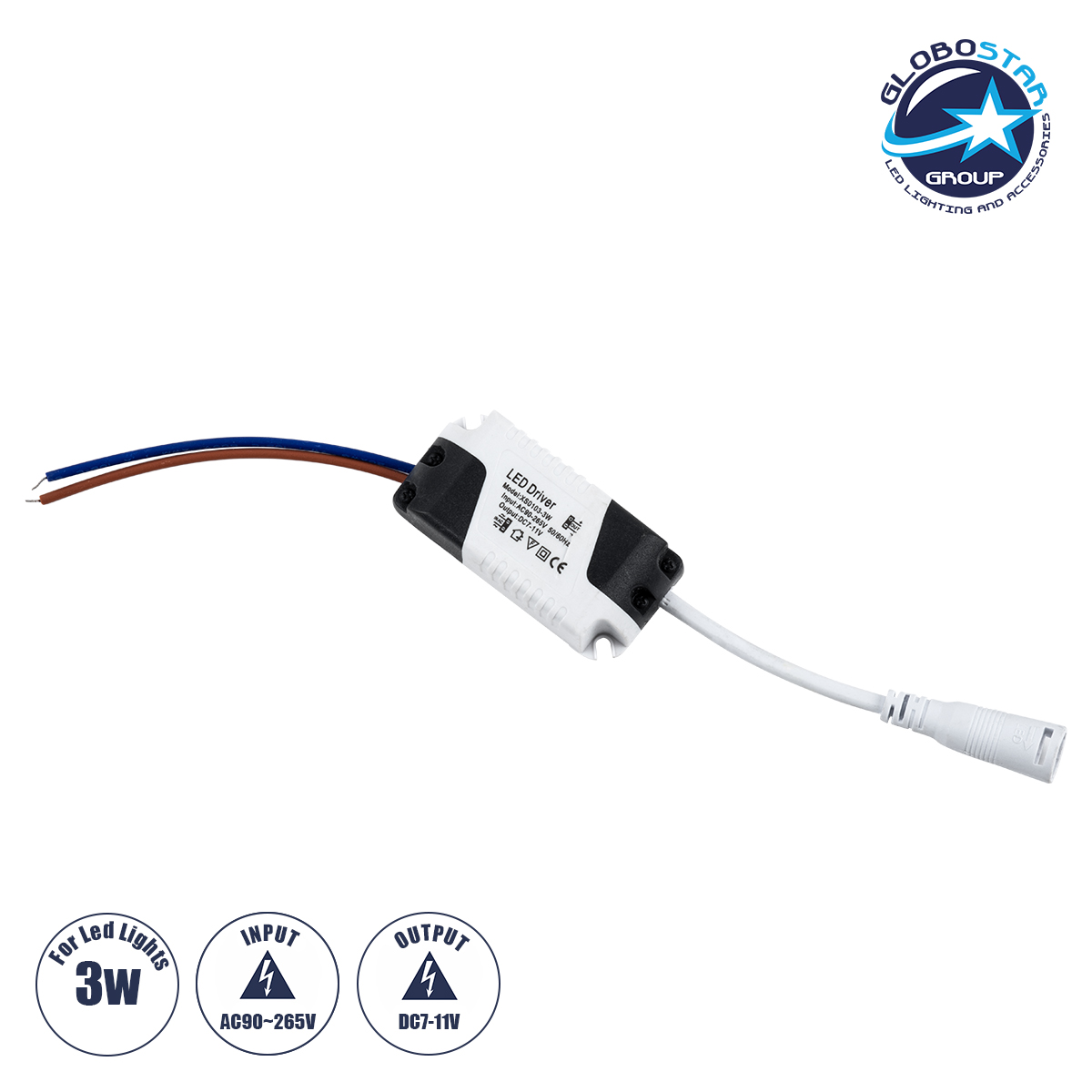 LOC LED Of Cyprus - GLOBOSTAR® CCVOLT 73075 Τροφοδοτικό/Μετασχηματιστής SELV 3W 0.27A DC 7-11V - από AC 220-240V σε DC 7-11V IP20 - Μ6 x Π3 x Υ2cm - 3 Χρόνια Εγγύηση