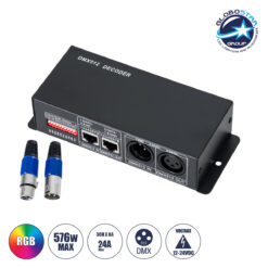 LOC LED Of Cyprus - GLOBOSTAR® RGBCONTROLLER 73490 DC DMX Master Dimmer / Controller / Decoder Υψηλής Ταχύτητας με 3 x 8A 192W Κανάλια DC 12-24V 24A 576W Max IP20 - DMX512 & RDM - Μ16 x Π9 x Υ6cm - 2 Χρόνια Εγγύηση
