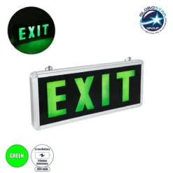 LOC LED Of Cyprus - GLOBOSTAR® SENSATI 75663 Διακοσμητικό Φωτιστικό Τοίχου Ένδειξης / Σήμανσης "EXIT" LED 1W 40lm 90° AC 220-240V με Επαναφορτιζόμενη Μπαταρία Li-ion 3.7V 350mAh IP20 Πράσινο - SMD2835 Sanan Chip - Νίκελ Βούρτσας & Μαύρο - Μ35 x Π14 x Υ3.3cm - 2 Χρόνια Εγγύηση