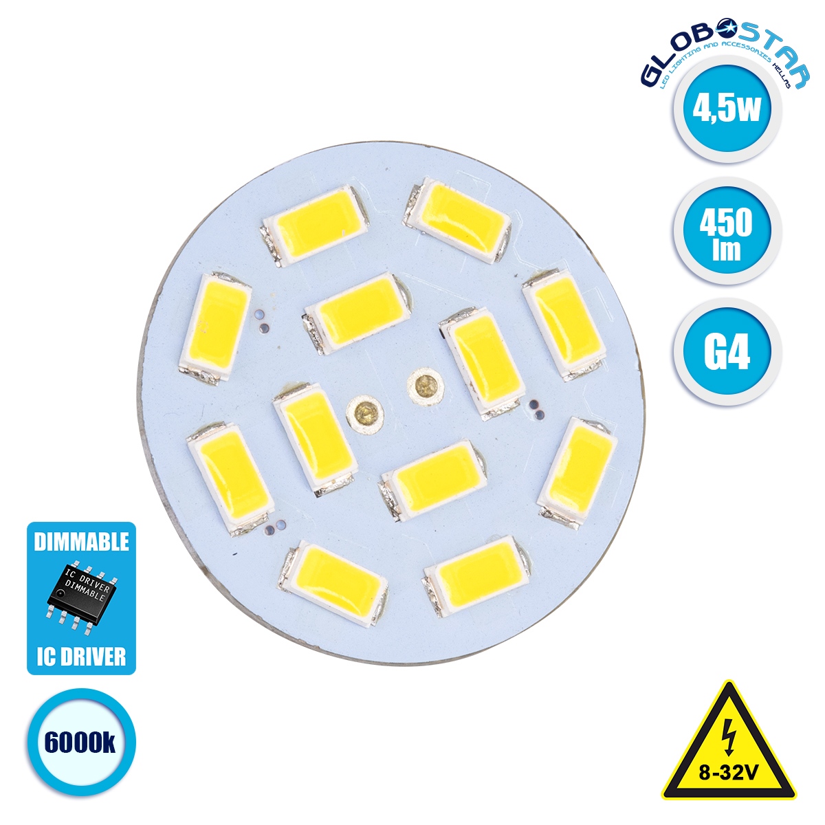 LOC LED Of Cyprus - GLOBOSTAR® G4BACK 76102 Λάμπα G4 LED 4.5W 450lm 120° DC 12-24V IP20 Ψυχρό Λευκό 6000K Dimmable - Sanan SMD Chip - Back Pin - Μ3 x Π3 x Υ0.8cm - 2 Χρόνια Εγγύηση
