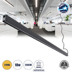 LOC LED Of Cyprus - GloboStar® MARKET 61022-P Γραμμικό Κρεμαστό Φωτιστικό Linear LED 18W 2170lm 60° AC 220-240V Μ120 x Π2 x Υ4cm Θερμό Λευκό 2700K - Μαύρο - 3 Years Warranty