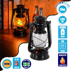 LOC LED Of Cyprus - GLOBOSTAR® FIREWATCH 76546 Διακοσμητικό Φαναράκι LED 10W 500lm 360° Επαναφορτιζόμενο DC 5V με Μπαταρίες 2x18650 IP20 Ultra Θερμό Λευκό 1800K - Μ15 x Π11.5 x Υ23.5cm - 2 Χρόνια Εγγύηση