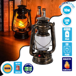 LOC LED Of Cyprus - GLOBOSTAR® FIREWATCH 76547 Διακοσμητικό Φαναράκι LED 10W 500lm 360° Επαναφορτιζόμενο DC 5V με Μπαταρίες 2x18650 IP20 Ultra Θερμό Λευκό 1800K - Μ15 x Π11.5 x Υ23.5cm - 2 Χρόνια Εγγύηση