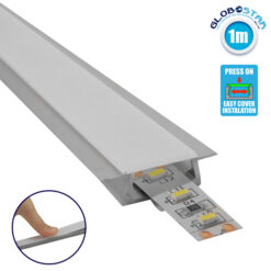 LOC LED Of Cyprus - GLOBOSTAR® ALP-LINEAR RECCA 70807-1M Χωνευτό Προφίλ Αλουμινίου με Λευκό Γαλακτερό Πατητό Κάλυμμα για Ταινίες LED IP20 - Ασημί & Λευκό - Μ100 x Π2.2 x Υ0.7cm