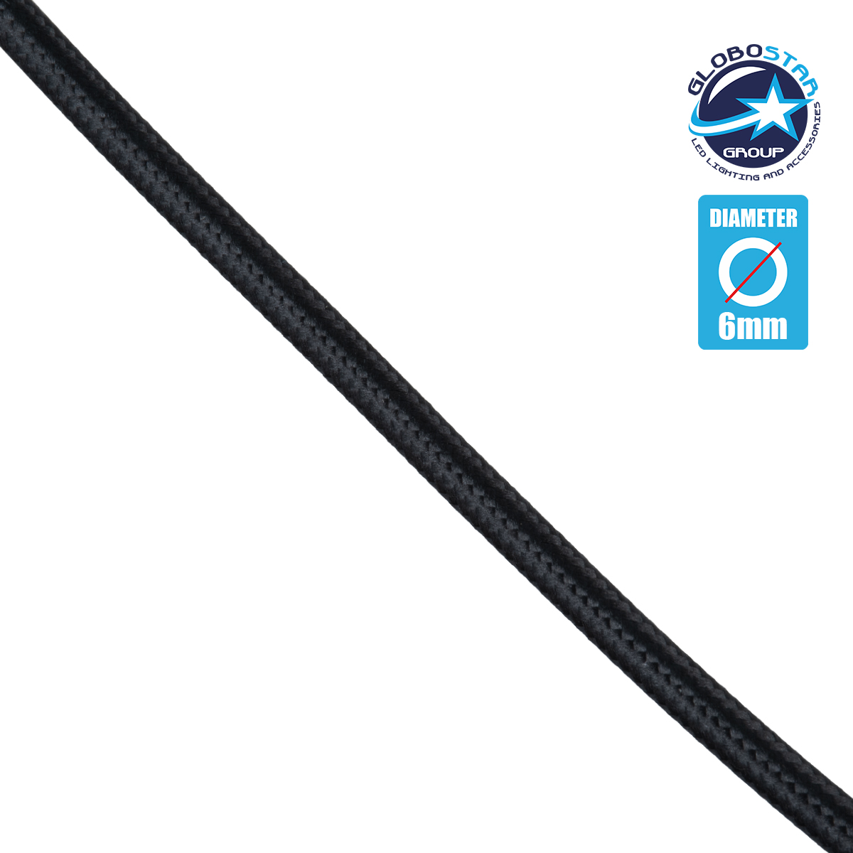 LOC LED Of Cyprus - GLOBOSTAR® DECOCABLE 77601 Υφασμάτινο Καλώδιο 2 x 0.75mm² IP20 - Μαύρο - Μ100 x Π0.6 x Υ0.6cm