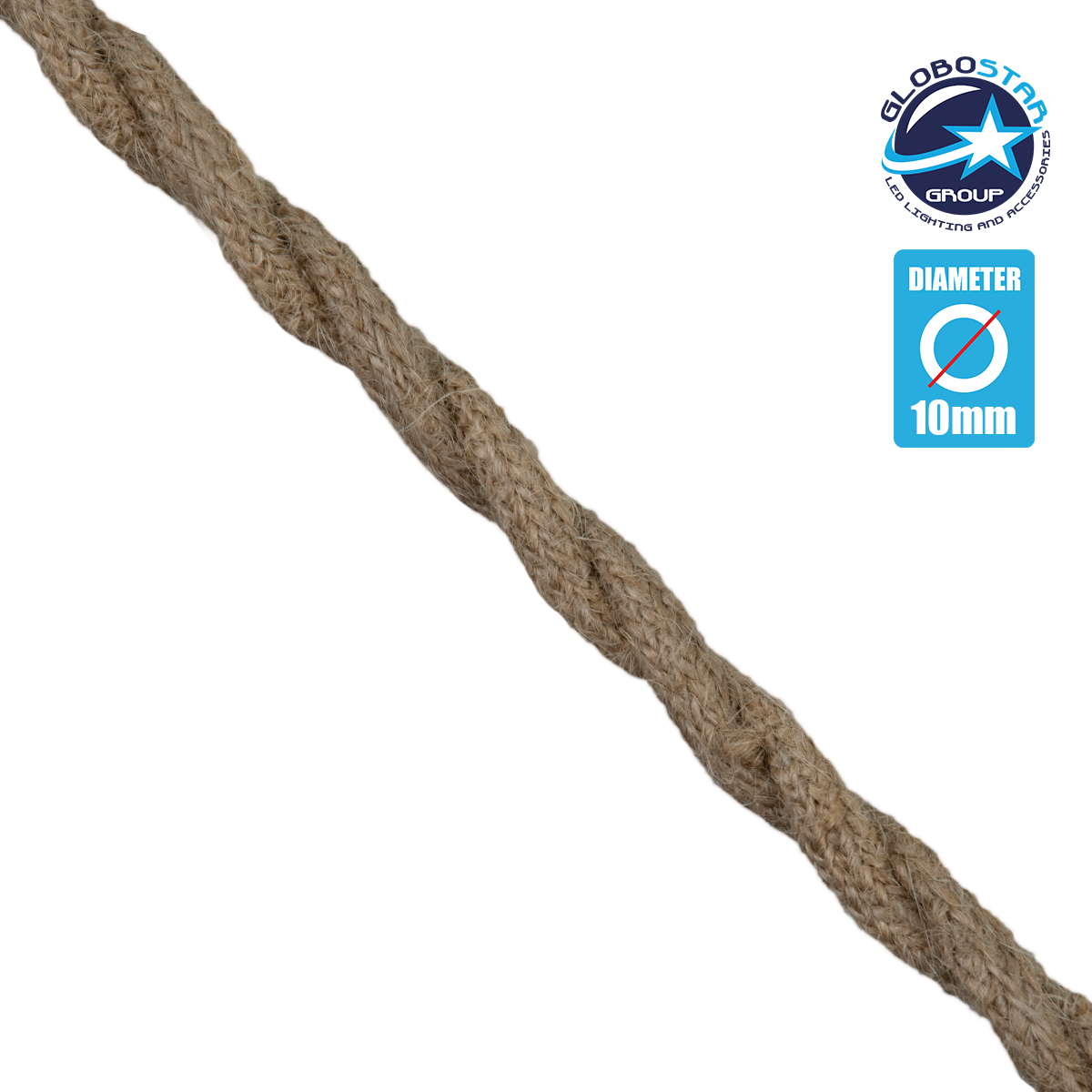 LOC LED Of Cyprus - GloboStar® 77643 Εύκαμπτο Σχοινί Στριφτό Τριχιά Πλεκτό 1m Διαμέτρου 10mm Μπεζ με Εσωτερικό Καλώδιο Διατομής 2x0.75mm