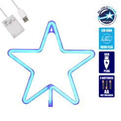LOC LED Of Cyprus - GloboStar® 78583 Φωτιστικό Ταμπέλα Φωτεινή Επιγραφή NEON LED Σήμανσης STAR 5W με Καλώδιο Τροφοδοσίας USB - Μπαταρίας 3xAAA (Δεν Περιλαμβάνονται) - Γαλάζιο