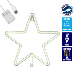 LOC LED Of Cyprus - GloboStar® 78584 Φωτιστικό Ταμπέλα Φωτεινή Επιγραφή NEON LED Σήμανσης STAR 5W με Καλώδιο Τροφοδοσίας USB - Μπαταρίας 3xAAA (Δεν Περιλαμβάνονται) - Ψυχρό Λευκό 6000K