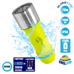 LOC LED Of Cyprus - GloboStar® 79031 EXTREME Αδιάβροχος Φορητός Επαναφορτιζόμενος Φακός LED CREE XHP50 20W 2000lm & 1 x Μπαταρία 26650 2500mAh Li-ion IP68 Ψυχρό Λευκό 6000K