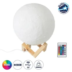 LOC LED Of Cyprus - GloboStar® MOON 79607-S Επιτραπέζιο Φωτιστικό LED 3W 150lm 360° DC 5V IP20 RGB Dimmable Λευκό Πλαστικό με Μπεζ Ξύλο - Λειτουργία μόνο σε ρεύμα