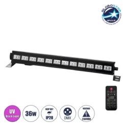 LOC LED Of Cyprus - GLOBOSTAR® UVBAR 79660 Μπάρα Φωτισμού με IR Ασύρματο Χειριστήριο LED 36W 120° AC 220-240V IP20 Ultraviolet UV Black Light DMX512 - Star LED Chip - Μαύρο - Μ50 x Π6 x Υ6cm - 2 Χρόνια Εγγύηση