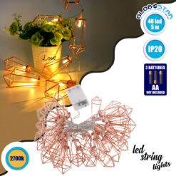 LOC LED Of Cyprus - 79806 Διακοσμητική Γιρλάντα Bronze Cone 5 Μέτρα με Διακόπτη On/Off - 40 LED 4W με Μπαταρίες 3xAA & Διάφανο Καλώδιο IP20 Θερμό Λευκό 2700K Μ5m