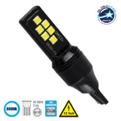 LOC LED Of Cyprus - GloboStar®  81133 Λάμπα Αυτοκίνητου T15 - W16W 2nd Generation Can-Bus Series LED 12 SMD 3030 3W 440lm 360° DC 12V IP20 Ψυχρό Λευκό 6000K
