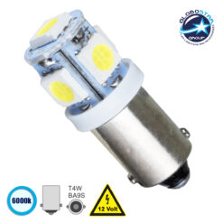 LOC LED Of Cyprus - GLOBOSTAR® BA9S-T4W 81284 Λάμπα Ba9S T4W LED 0.48W 100lm 360° DC 12V IP20 Ψυχρό Λευκό 6000K - 5 x Epistar SMD5050 Chip - Μ1.1 x Π1.1 x Υ2.5cm - 1 Χρόνο Εγγύηση