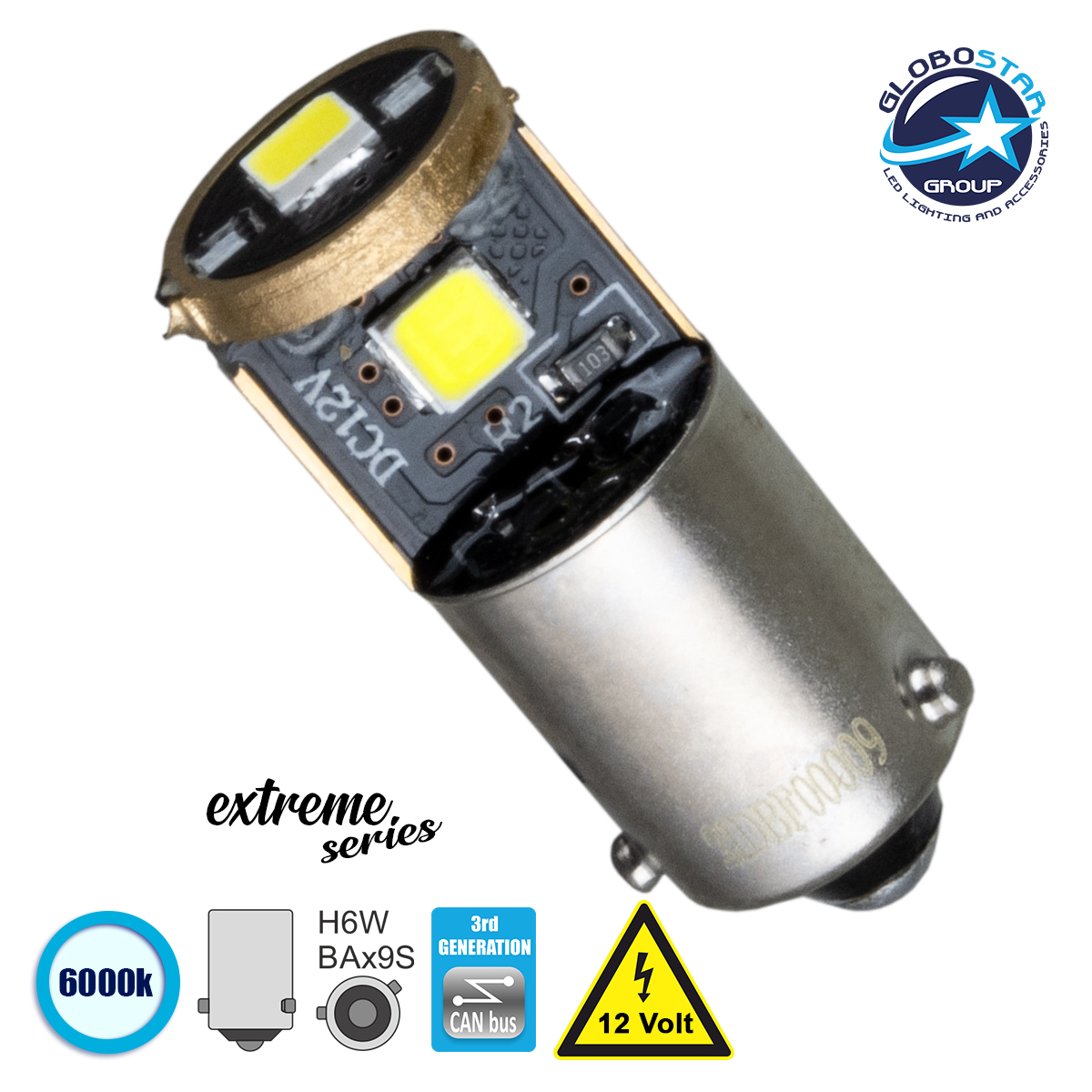 LOC LED Of Cyprus - GLOBOSTAR® BAX9S-H6W 81296 Λάμπα BAx9S H6W CANbus LED 2.5W 150lm 360° DC 12V IP20 Ψυχρό Λευκό 6000K - 3 x Epistar SMD3030 Chip - Μ1.1 x Π1.1 x Υ2.7cm - 1 Χρόνο Εγγύηση