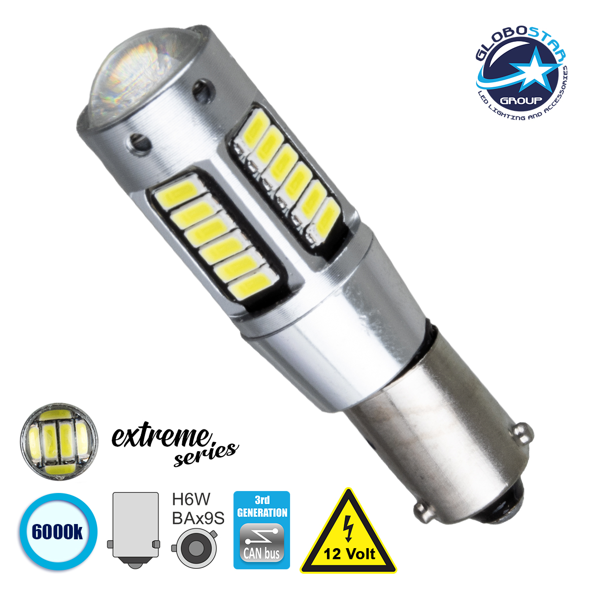LOC LED Of Cyprus - GLOBOSTAR® BAX9S-H6W 81299 Λάμπα BAx9S H6W CANbus LED 2.8W 300lm 360° DC 12V IP20 Ψυχρό Λευκό 6000K - 30 x Epistar SMD4014 Chip - Μ1.1 x Π1.1 x Υ4.6cm - 1 Χρόνο Εγγύηση
