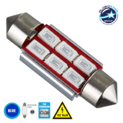 LOC LED Of Cyprus - GloboStar® C5W 81314 Λάμπα Αυτοκίνητου 36mm FESTOON  2nd Generation Can-Bus Series LED 6 SMD 5630 4W 480lm 120° DC 12V IP20 Μπλε