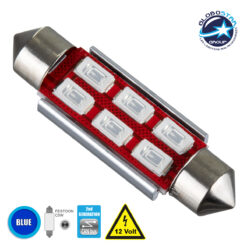 LOC LED Of Cyprus - GloboStar® C5W 81323 Λάμπα Αυτοκίνητου 42mm FESTOON  2nd Generation Can-Bus Series LED 6 SMD 5630 4W 480lm 120° DC 12V IP20 Μπλε