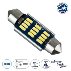 LOC LED Of Cyprus - GLOBOSTAR® C5W 81330 Σωληνωτή Λάμπα C5W 39mm CANbus LED 1.2W 180lm 120° DC 24-30V IP20 Ψυχρό Λευκό 6000K - 12 x Epistar SMD4014 - Μ3.9 x Π1.2 x Υ1.2cm - 1 Χρόνο Εγγύηση