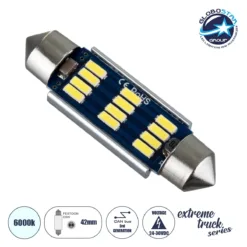LOC LED Of Cyprus - GLOBOSTAR® C5W 81331 Σωληνωτή Λάμπα C5W 42mm CANbus LED 1.2W 180lm 120° DC 24-30V IP20 Ψυχρό Λευκό 6000K - 12 x Epistar SMD4014 - Μ4.2 x Π1.2 x Υ1.2cm - 1 Χρόνο Εγγύηση