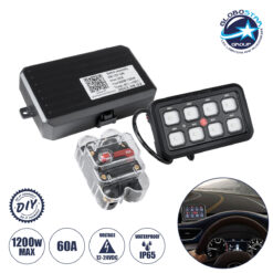 LOC LED Of Cyprus - GloboStar® 81503 Ψηφιακό Πάνελ Ελέγχου Φωτισμού DIY Bluetooth για Οχήματα με 8 Διακόπτες On/Off DC 12-24V Max 1200W 60A Αδιάβροχο IP65 Μ12 x Π7 x Υ1.5cm - 2 Χρόνια Εγγύηση