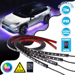 LOC LED Of Cyprus - GLOBOSTAR® UNDERBODY 81841 Κιτ Διακοσμητικού Φωτισμού Αυτοκινήτου με IR Ασύρματο Χειριστήριο LED 72W 4320lm 120° DC 12V Αδιάβροχο IP65 Πολύχρωμο RGB - 2 Τεμάχια x Μ90 x Π1.3 x Υ1.3cm & 2 Τεμάχια x Μ120 x Π1.3 x Υ1.3cm - Πακέτο 4 Τεμαχίων - 1 Χρόνο Εγγύηση
