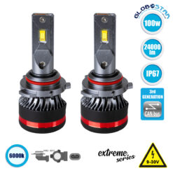 LOC LED Of Cyprus - GLOBOSTAR® LEDKITM8PRO 82091 Λάμπα HIR2 9012 CANbus LED 60W/120W 6000lm/12000lm 360° DC 12-24V Αδιάβροχο IP65 Ψυχρό Λευκό 6000K - CREE COB Chip - Μ3.1 x Π3.1 x Υ7.5cm - Πακέτο 2 Τεμαχίων - 2 Χρόνια Εγγύηση